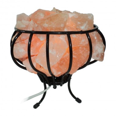 Лампа из гималайской соли Ваза с камнями в металлической чаше
